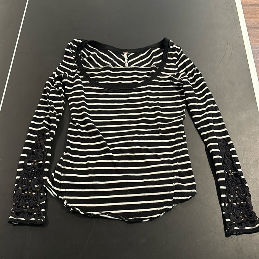 Free People Hard Candy Striped Lace Cuff Top